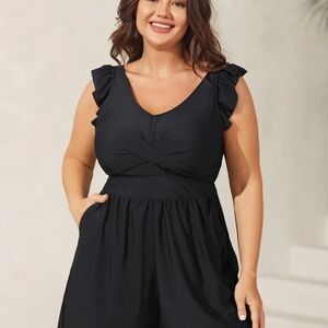 New Bloomchic Plus Size Twist Front Ruffled One Piece Romper Swimsuit